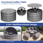 Costway - Outdoor PE Wicker Round Daybed with Retractable Canopy and Cushions-Gray