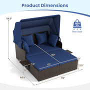 Costway - Outdoor Patio Rattan Daybed with Retractable Canopy and Side Tables-Navy