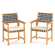 Costway - Outdoor Wooden Dining Chair Set of 2 with Armrests and Curved Back-White