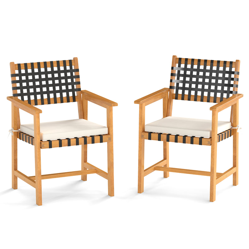 Costway - Outdoor Wooden Dining Chair Set of 2 with Armrests and Curved Back-White