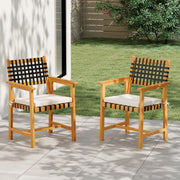 Costway - Outdoor Wooden Dining Chair Set of 2 with Armrests and Curved Back-White