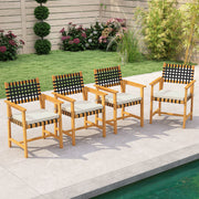 Costway - Outdoor Wooden Dining Chair Set of 2 with Armrests and Curved Back-White