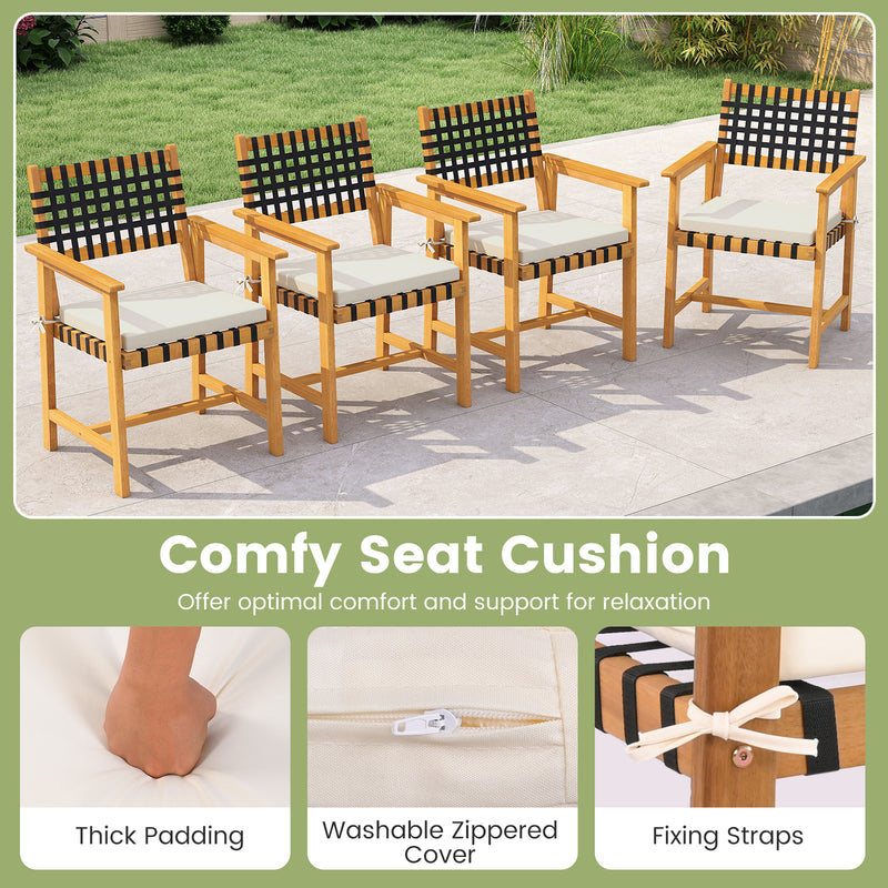 Costway - Outdoor Wooden Dining Chair Set of 2 with Armrests and Curved Back-White
