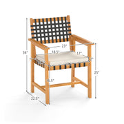Costway - Outdoor Wooden Dining Chair Set of 2 with Armrests and Curved Back-White