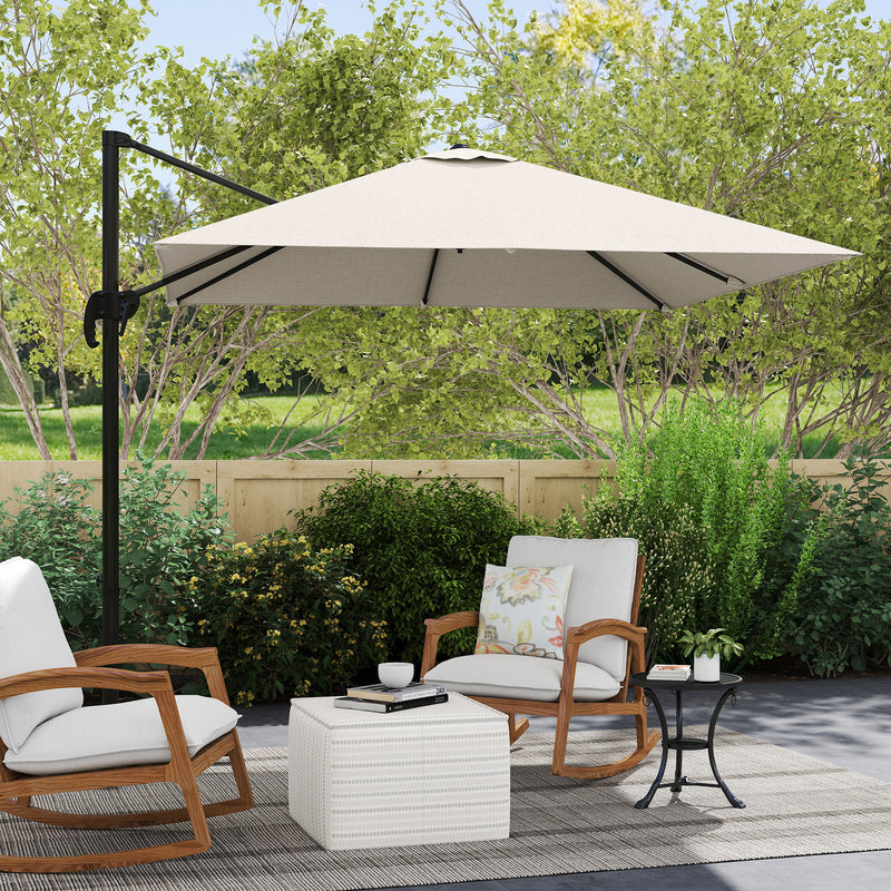 Outsunny - 8' x 8' Square Patio Hanging Offset Umbrella with 360° Rotation, Aluminum Outdoor Cantilever Parasol with Crank & Tilt, Sun Canopy Shelter with Cross Base, White — 84D-051V00CW