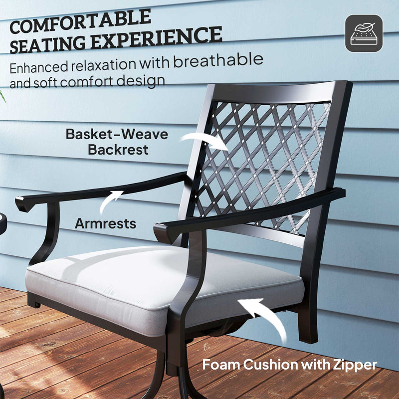 Outsunny - Outdoor Patio Chairs Set of 2, Metal Swivel Rocker Chairs with Cushion and Armrests for Backyard, Garden, Patio