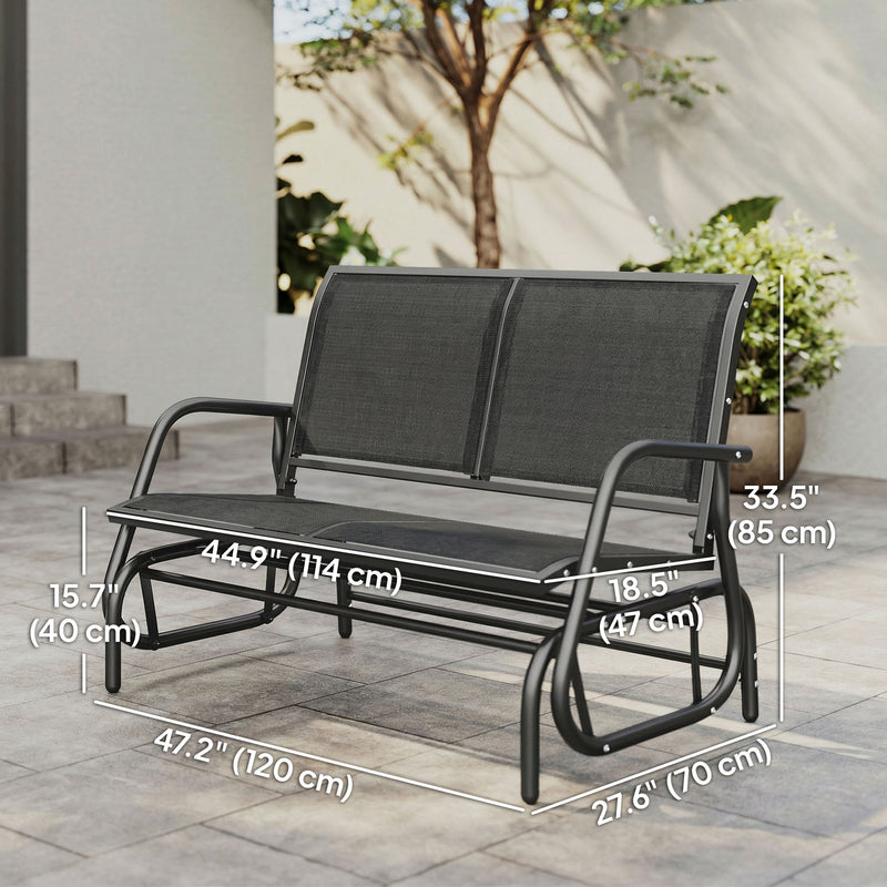 Outsunny - Outdoor Glider Bench, 2 Seater Garden Patio Glider Chair with Sling Fabric Seat, Steel Frame, Black