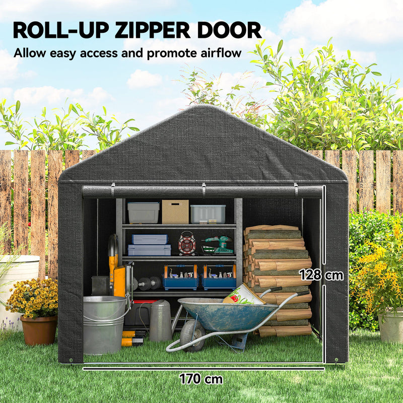 6.6' x 7.8' Portable Shed, Waterproof Bike Tent with Roll-up Zipper Door and Galvanised Steel Frame, Dark Grey
