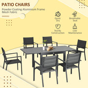 Outsunny - Patio Dining Set for 6, Aluminum Expandable Outdoor Table and 6 Stackable Chairs with Padded Back, Mesh Seat, Dark Grey