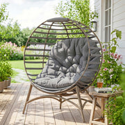 Outsunny - Egg Chair, Patio Lounge Chair, Foldable Basket Chair with Large Seat Cushion, Side Pocket, Light Grey