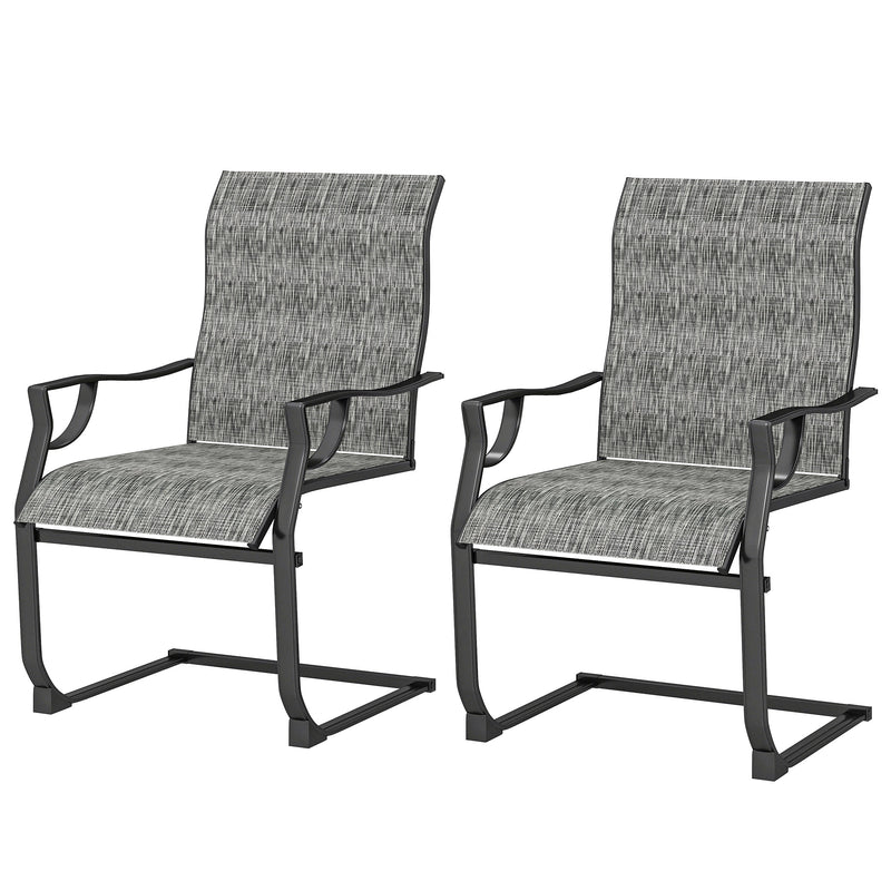 Outsunny - C Spring Motion Patio Chairs Set of 2 with Curved High Backrest, Armrest, All Weather Breathable Fabric, Metal Frame