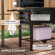 Outsunny - Charcoal Smoker Adjustable Height, Folding Shelves, Thermometer, and Wheels, Black