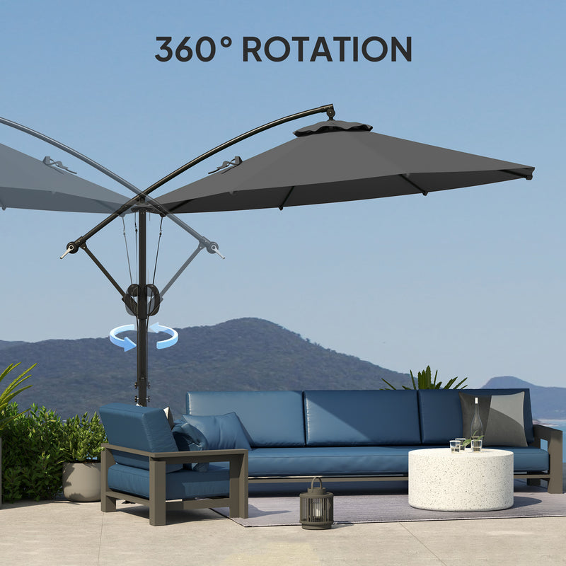 Outsunny - 118.1" Patio Offset Umbrella with Cover and Wind Protection Strap, with Crank Handle and Tilt, UPF50+, Grey — 84D-422V00GY