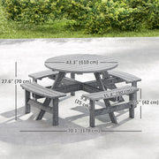 Outsunny - 8 Seater Round Wooden Pub Bench & Picnic Table, Patio Dining Set for Outdoor Patio (Umbrella Not Included)