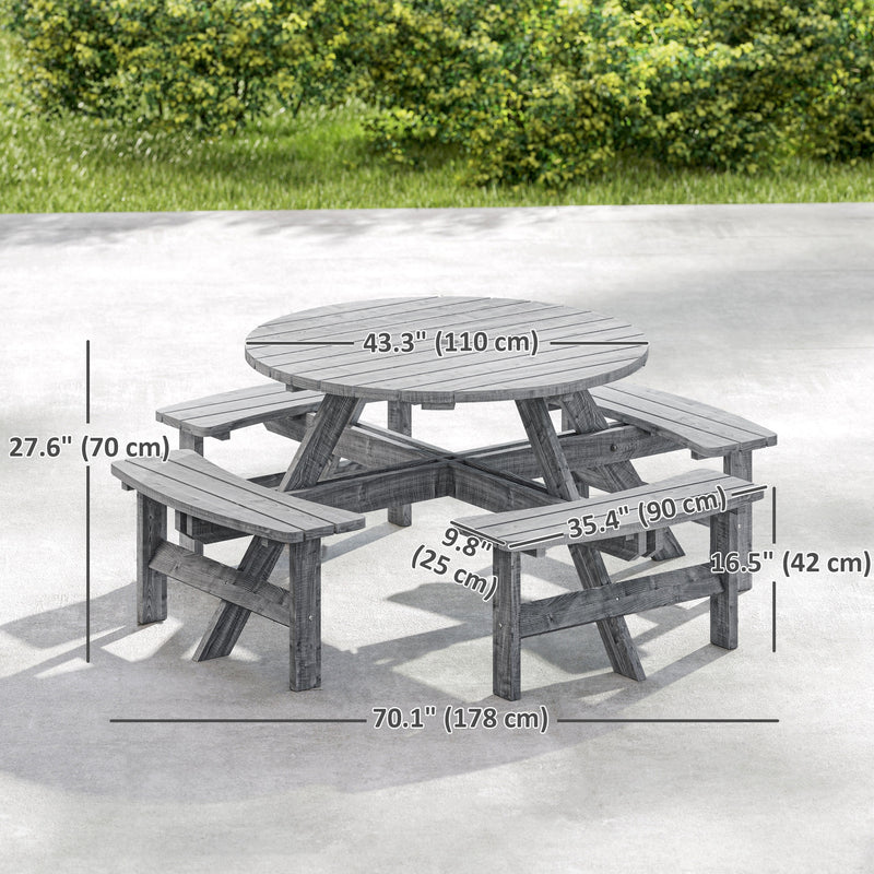 Outsunny - 8 Seater Round Wooden Pub Bench & Picnic Table, Patio Dining Set for Outdoor Patio (Umbrella Not Included)