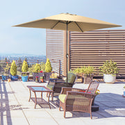 6.5x10ft Patio Umbrella, Rectangle Market Umbrella with Aluminum Frame and Crank Handle, Garden Parasol Outdoor Sunshade Canopy, Tan