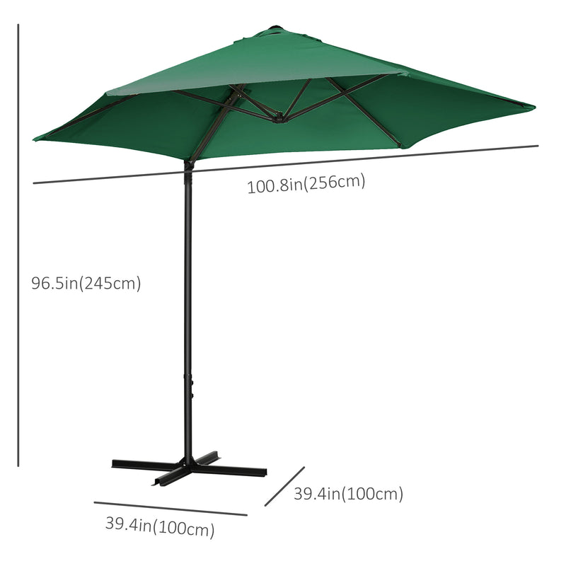 8.5FT Offset Patio Umbrella with 360° Rotation, Outdoor Cantilever Roma Parasol Hanging Sun Shade Canopy Shelter with Cross Base, Green