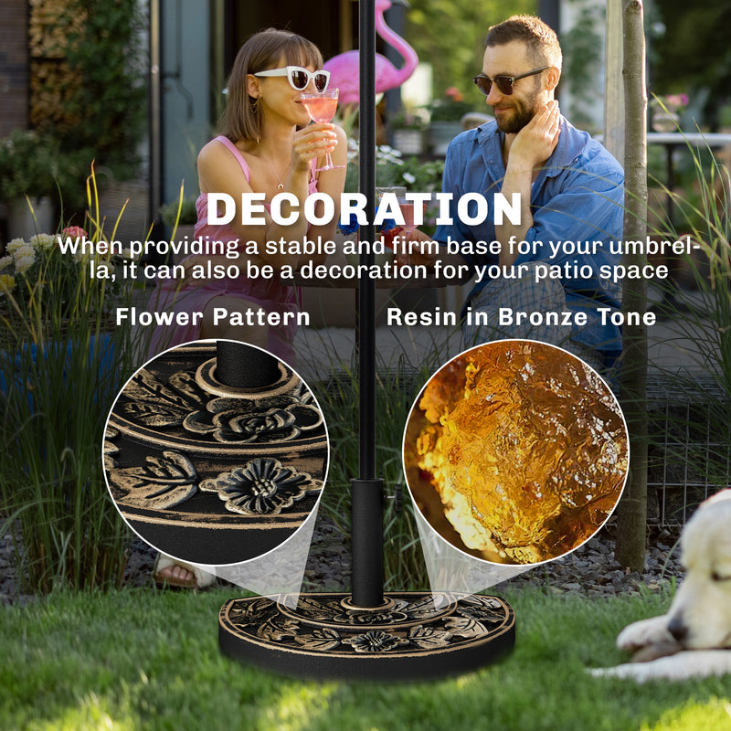 20 lbs Resin Half Round Patio Umbrella Base 20" Outdoor Decorative Parasol Stand Holder For Φ1.5", Φ1.9" Pole, Bronze