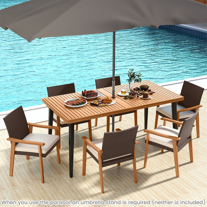 Costway - PE Rattan Outdoor Patio Dining Chair Set of 4 with Removable Cushion and Acacia Wood Armrests-White
