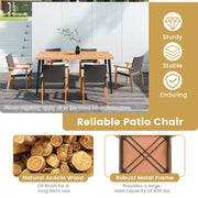 Costway - PE Rattan Outdoor Patio Dining Chair Set of 4 with Removable Cushion and Acacia Wood Armrests-White