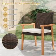 Costway - PE Rattan Outdoor Patio Dining Chair Set of 4 with Removable Cushion and Acacia Wood Armrests-White
