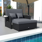 Costway - PE Wicker Outdoor Daybed with 4-Level Adjustable Backrest and Storage Ottoman-Gray