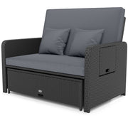 Costway - PE Wicker Outdoor Daybed with 4-Level Adjustable Backrest and Storage Ottoman-Gray