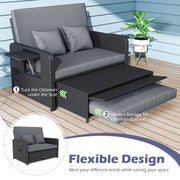 Costway - PE Wicker Outdoor Daybed with 4-Level Adjustable Backrest and Storage Ottoman-Gray