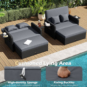 Costway - PE Wicker Outdoor Daybed with 4-Level Adjustable Backrest and Storage Ottoman-Gray
