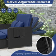 Costway - PE Wicker Outdoor Daybed with 4-Level Adjustable Backrest and Storage Ottoman-Navy