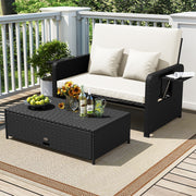 Costway - PE Wicker Outdoor Daybed with 4-Level Adjustable Backrest and Storage Ottoman-White