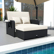 Costway - PE Wicker Outdoor Daybed with 4-Level Adjustable Backrest and Storage Ottoman-White