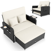 Costway - PE Wicker Outdoor Daybed with 4-Level Adjustable Backrest and Storage Ottoman-White