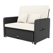 Costway - PE Wicker Outdoor Daybed with 4-Level Adjustable Backrest and Storage Ottoman-White