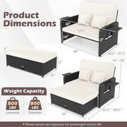 Costway - PE Wicker Outdoor Daybed with 4-Level Adjustable Backrest and Storage Ottoman-White