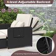 Costway - PE Wicker Outdoor Daybed with 4-Level Adjustable Backrest and Storage Ottoman-White