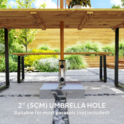 Outsunny - Picnic Table and Bench Set for 6 Persons with 2" Umbrella Hole, Slatted Top & Steel Frame, for Party, BBQ, Patio, Lawn