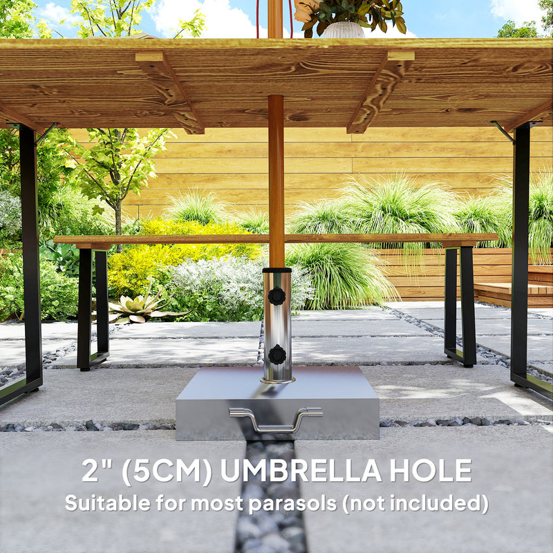 Outsunny - Picnic Table and Bench Set for 6 Persons with 2" Umbrella Hole, Slatted Top & Steel Frame, for Party, BBQ, Patio, Lawn