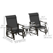 Outsunny - 3PCs Gliding Rocking Chair & Bistro Tea Table Set, Black