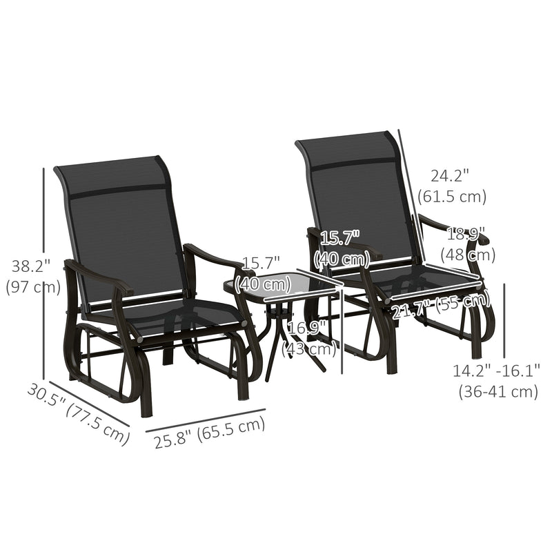 Outsunny - 3PCs Gliding Rocking Chair & Bistro Tea Table Set, Black