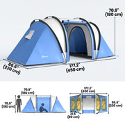 Outsunny - Camping Tent with 2 Bedrooms and Living Area, 3000mm Waterproof Family Tent, for Fishing Hiking Festival, Blue