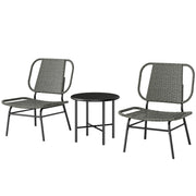 Outsunny - 3 Piece Wicker Patio Furniture Set, Outdoor Bistro Set with Steel Table, Rattan Outdoor Conversation Furniture, Grey