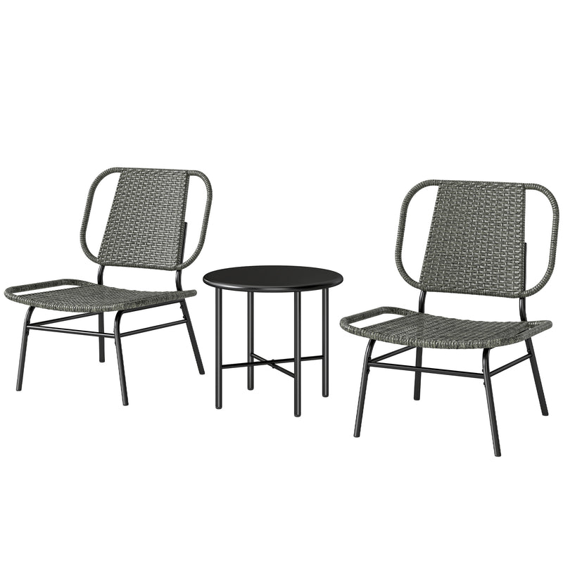 Outsunny - 3 Piece Wicker Patio Furniture Set, Outdoor Bistro Set with Steel Table, Rattan Outdoor Conversation Furniture, Grey
