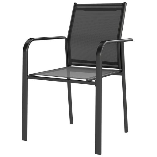 Outsunny - Stackable Patio Chairs Set of 4, Outdoor Dining Chairs with 20" Deep Seat, All Weather Breathable Mesh, Armrests, Black