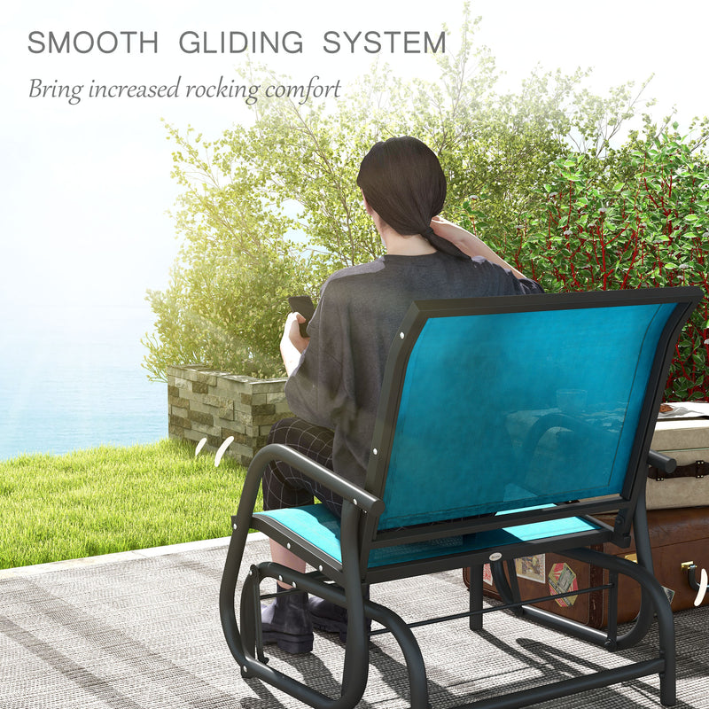 Outsunny - Patio Glider Set of 2 Outdoor Glider Chair with Breathable Mesh Seat & Backrest, Armrests and Metal Frame, Blue