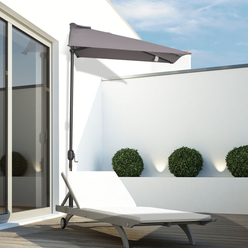 Outsunny - 8ft Half Round Umbrella Outdoor Balcony Parasol Patio Garden Outdoor Window Sun Shade w/ 5 Ribs — 84D-074GY
