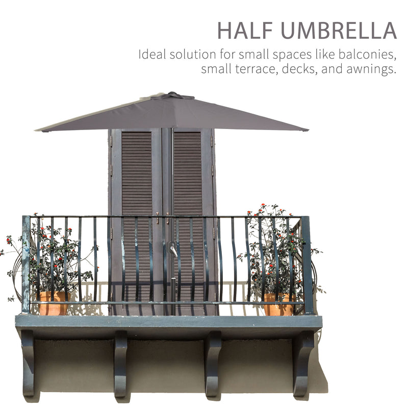Outsunny - 8ft Half Round Umbrella Outdoor Balcony Parasol Patio Garden Outdoor Window Sun Shade w/ 5 Ribs — 84D-074GY