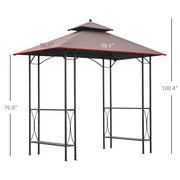 Outsunny - 8' x 5' Grill Gazebo Double Tiered Tent Pavilion Grill Canopy Garden Sun Shade with 2-Tires Shelf