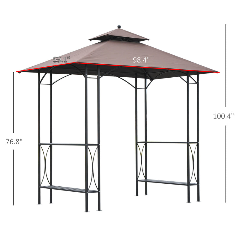 Outsunny - 8' x 5' Grill Gazebo Double Tiered Tent Pavilion Grill Canopy Garden Sun Shade with 2-Tires Shelf