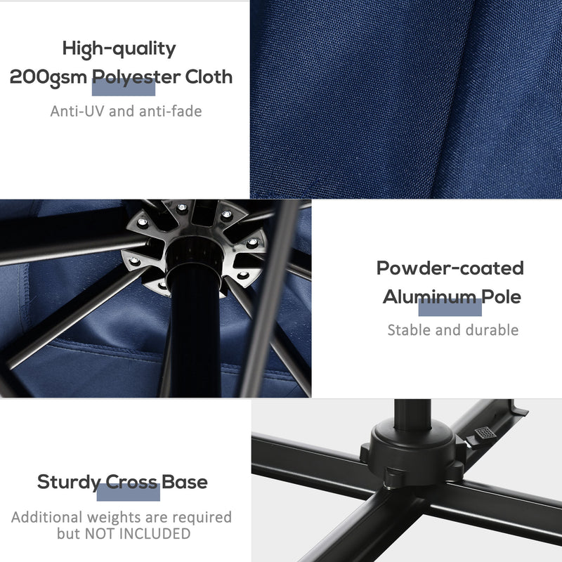 Outsunny - 8' x 8' Square Patio Hanging Offset Umbrella with 360° Rotation, Aluminum Outdoor Cantilever Parasol with Crank & Tilt, Sun Canopy Shelter with Cross Base, Dark Blue — 84D-051V00DB